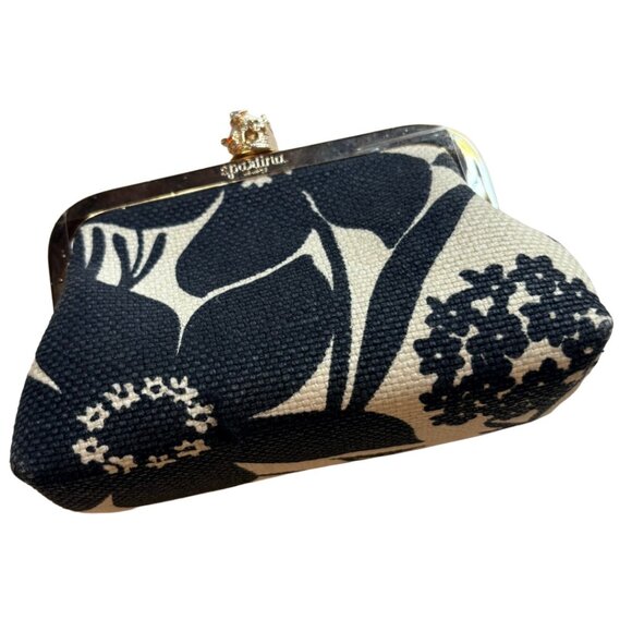 Spartina 449 Bee Kiss Lock Coin Purse Woven Linen Clutch Black Cream - Picture 10 of 10